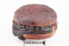 Burning calories. Burned burger with isolated white background